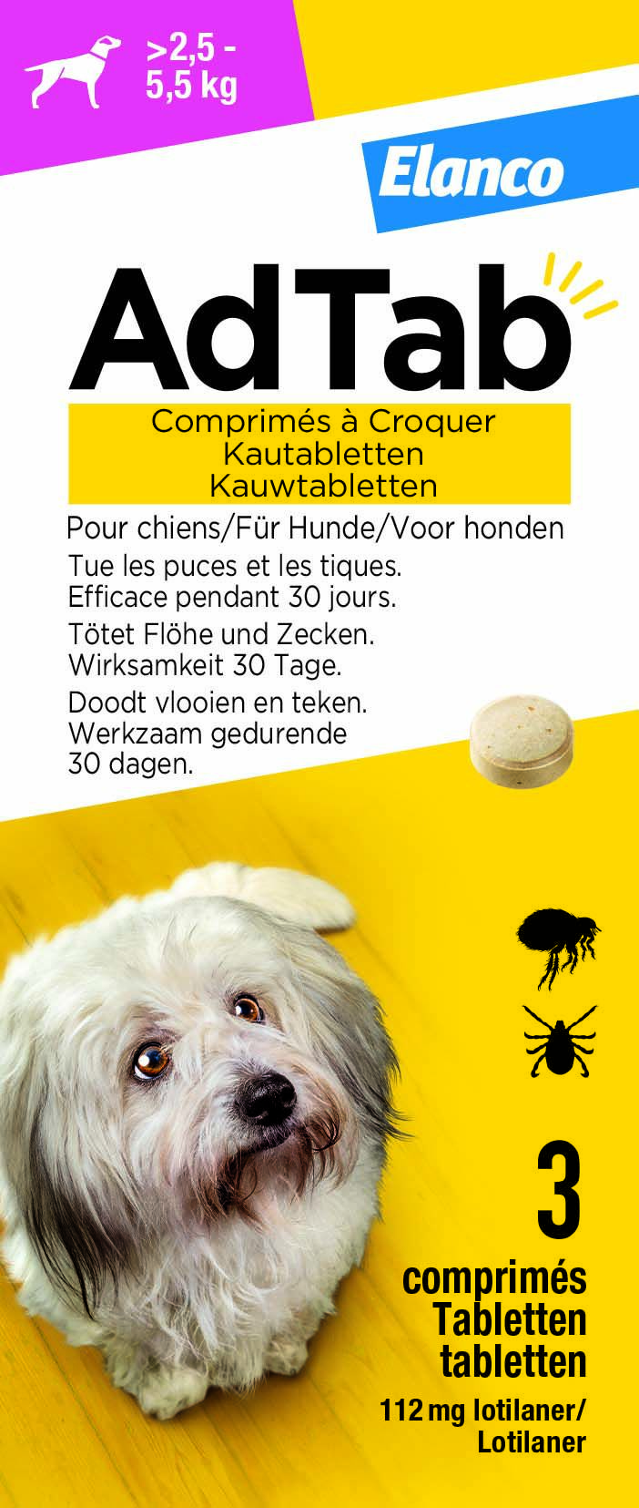 AdTab Kauwtablet - Anti Vlooien en teken - Hond - XS AdTab Kauwtablet - Anti Vlooien en teken - Hond - XS