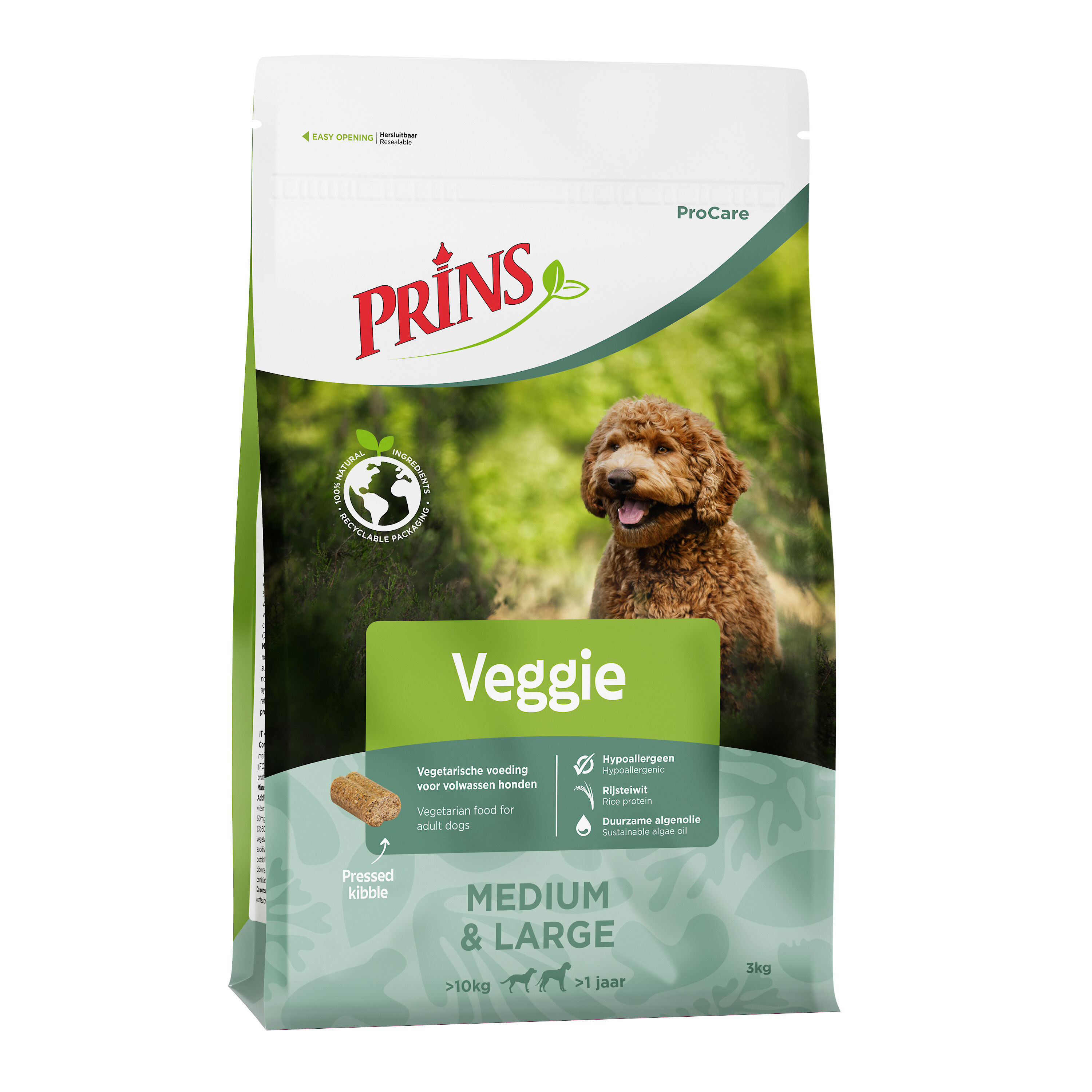 Prins Procare Veggie Medium - Large Geperste brok - Hondenvoer - Mais - Rijst - 3 kg