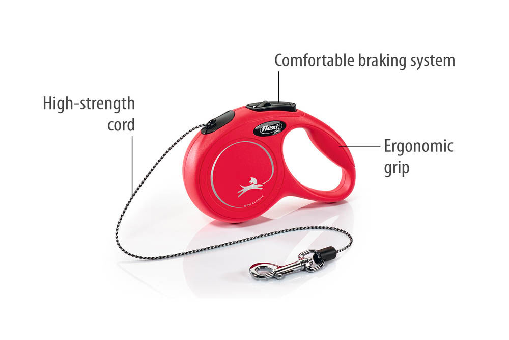 Flexi New Classic Koord - Rollijn - Hondenriem - rood - XS - 300 cm