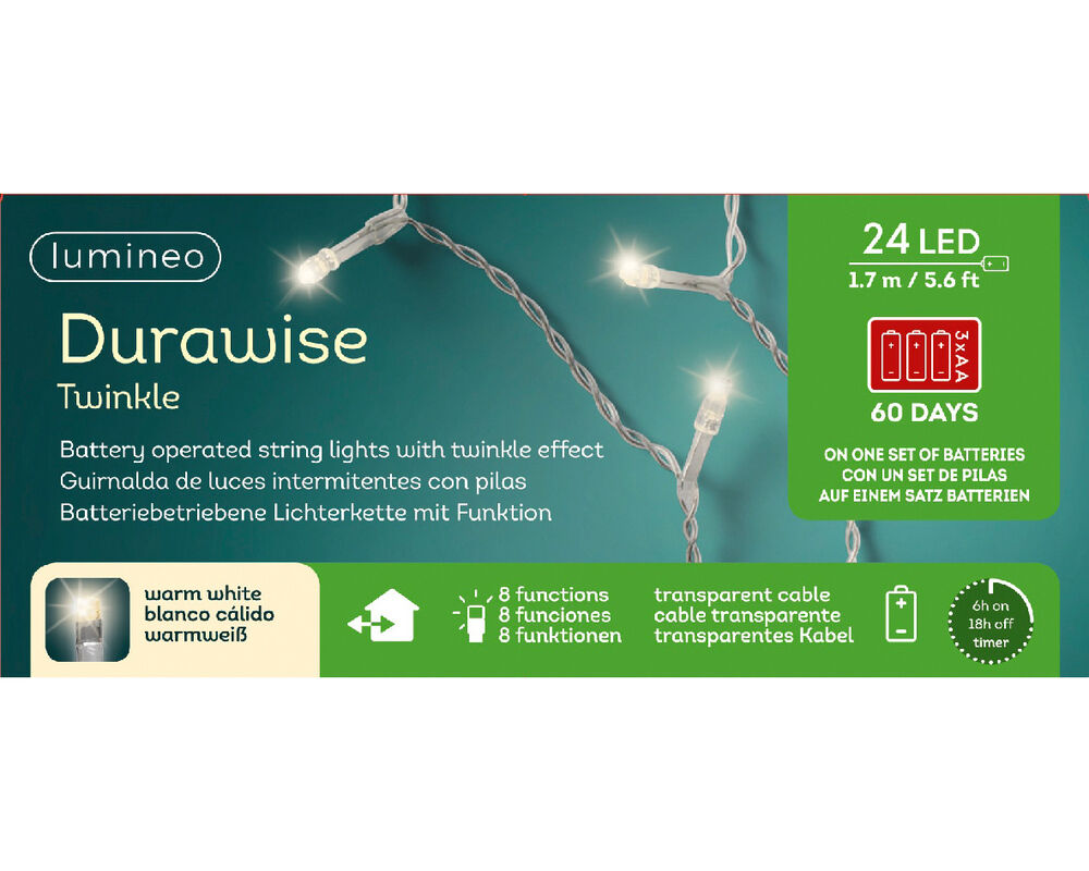 Lumineo Durawise Twinkelend - Batterijverlichting - 96 lampjes - Warm wit