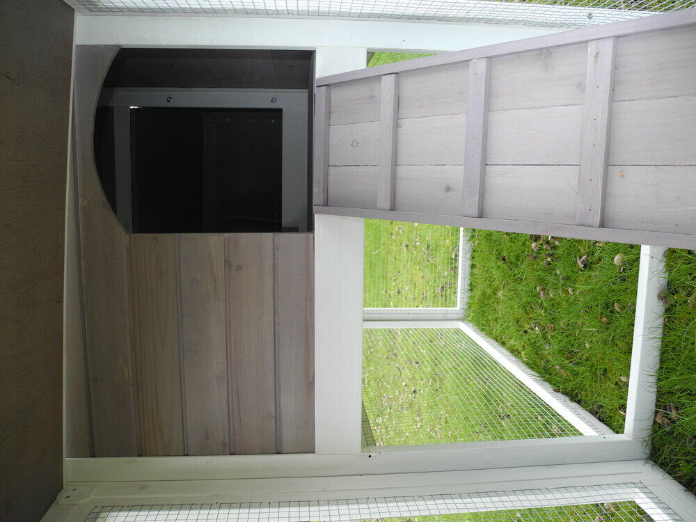 Meribel - Kippenhok met ren - Grijs/ white wash - 190x79x129 cm