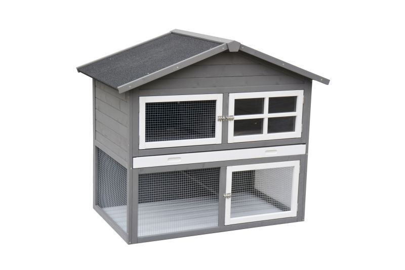 Konijnenhok Dallas - White wash/Grijs - 112.5x13086 cm