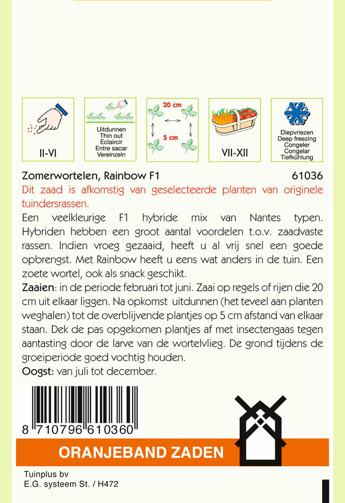 Oranjeband zaden Zomerwortelen Rainbow F1 - Groentezaden