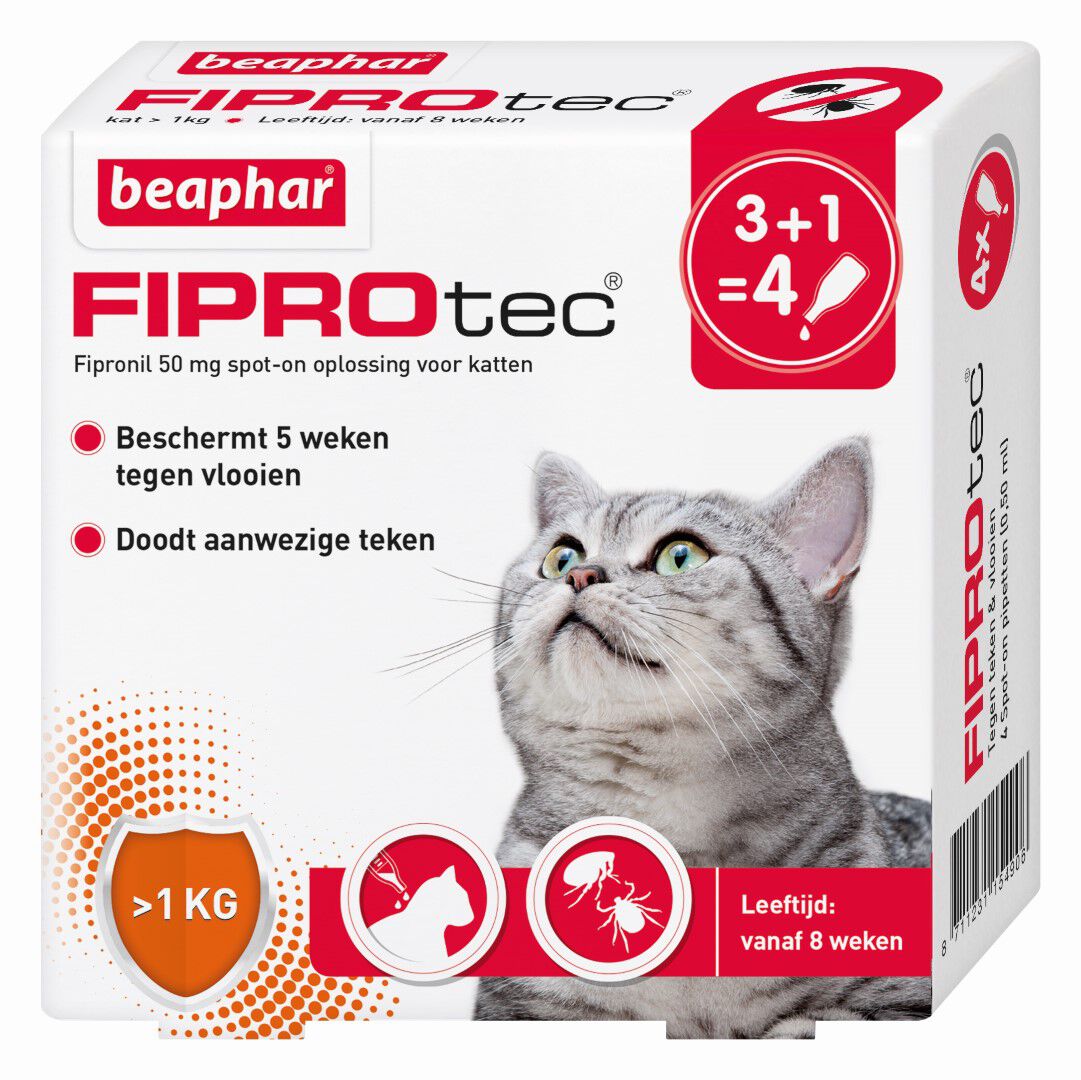 Beaphar Fiprotec Kat 3+1 - Vlooien- en tekenmiddel