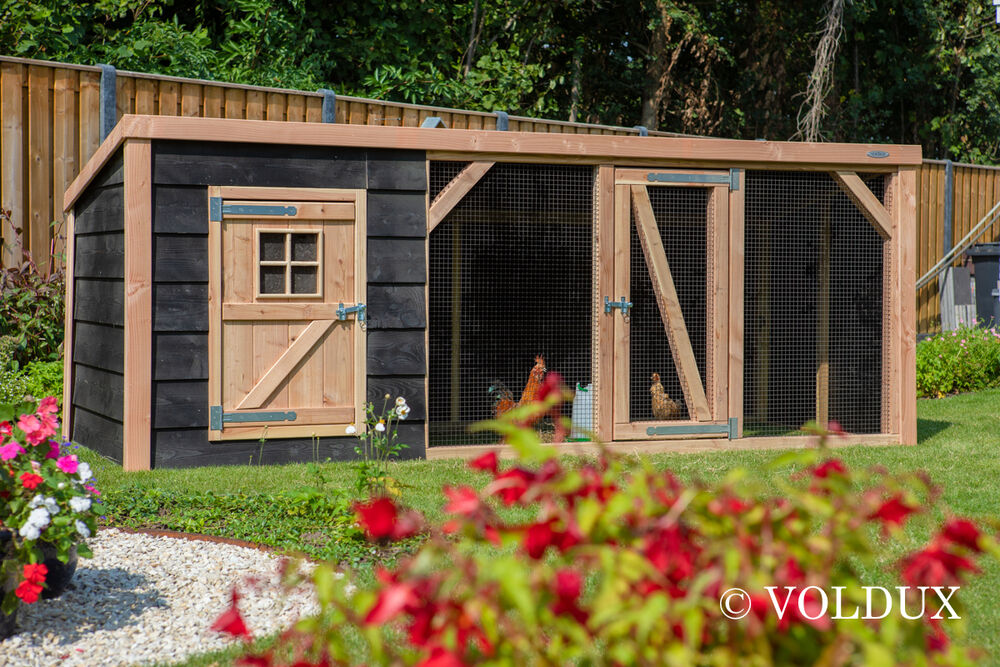 Voldux Milan XL  - Kippenhok met ren - Naturel/zwart