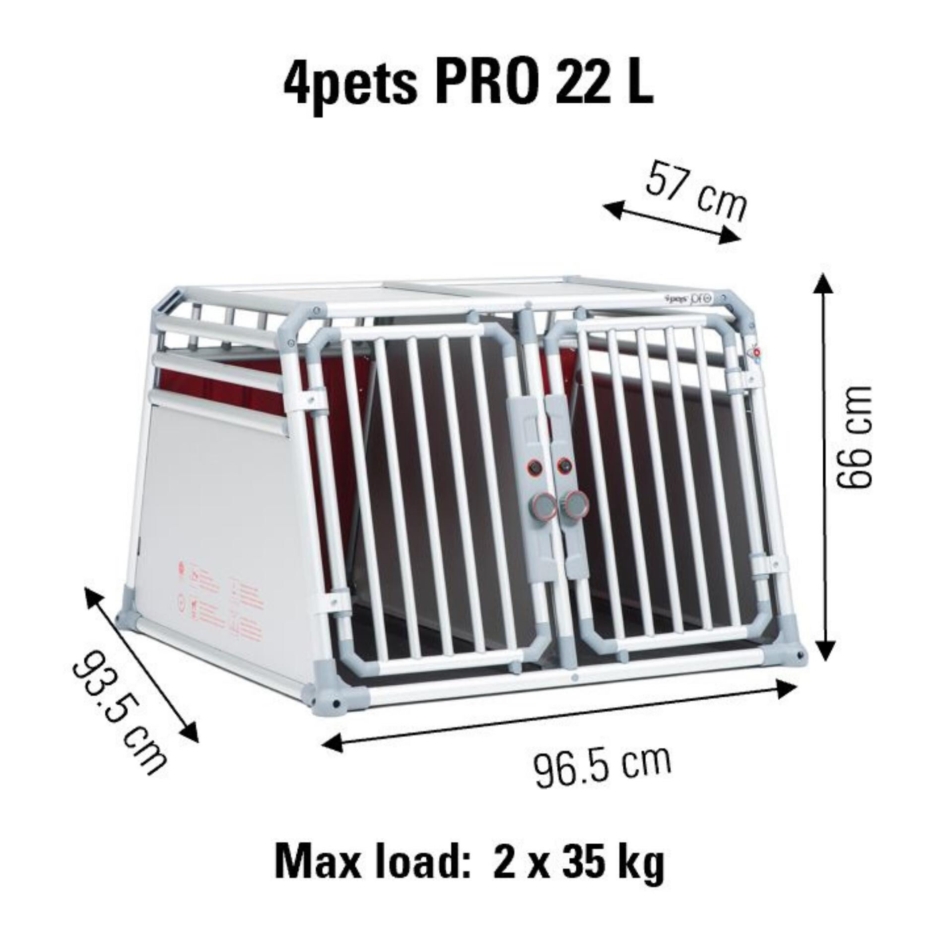 4Pets Pro 22 - Autobench - voor 2 Honden - 66.00 cm - chroom - 96596.50 cm - L - 93.50 cm