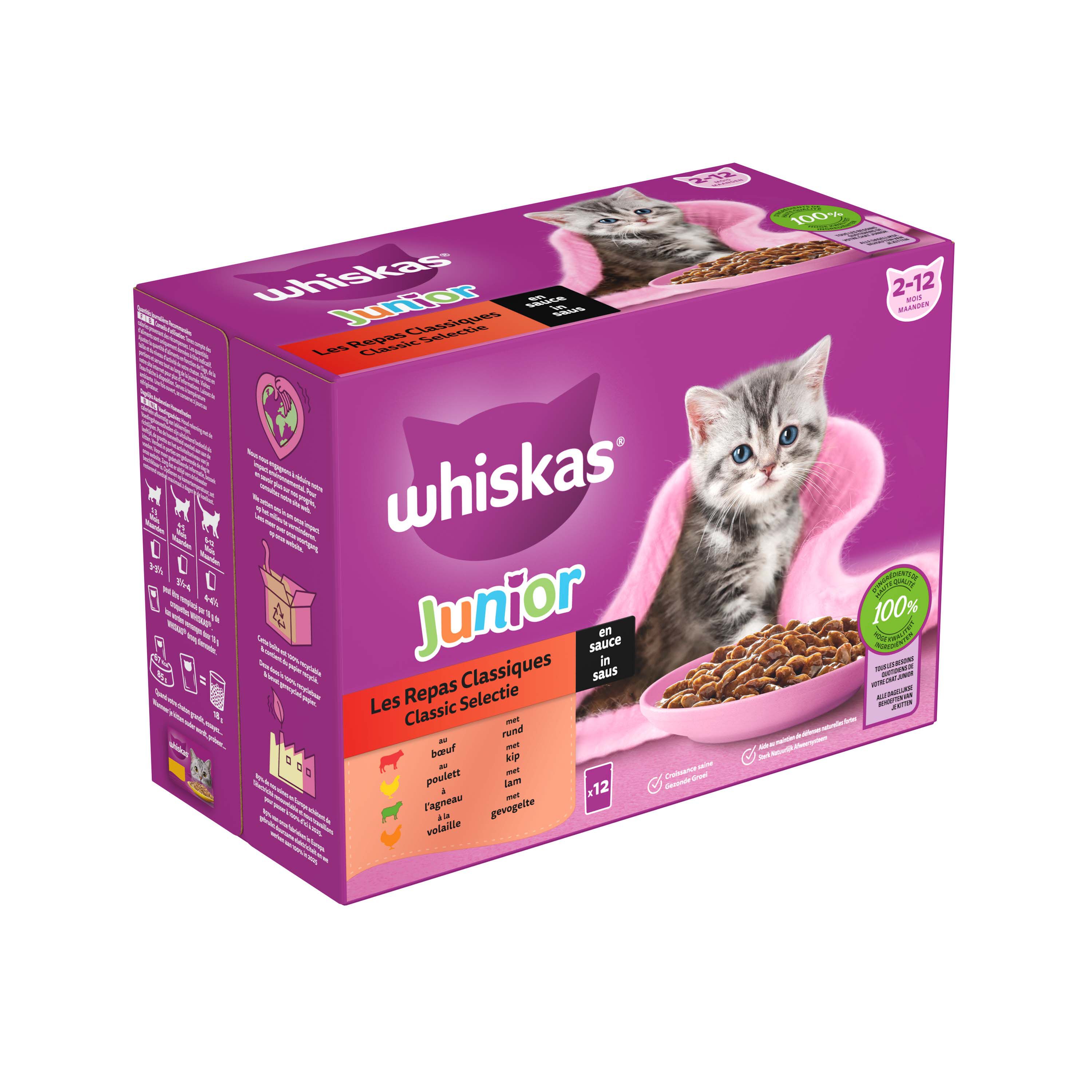 Whiskas Junior 1+ Classic Meals - Kattenvoer - 12x85 gram - 1020 - saus