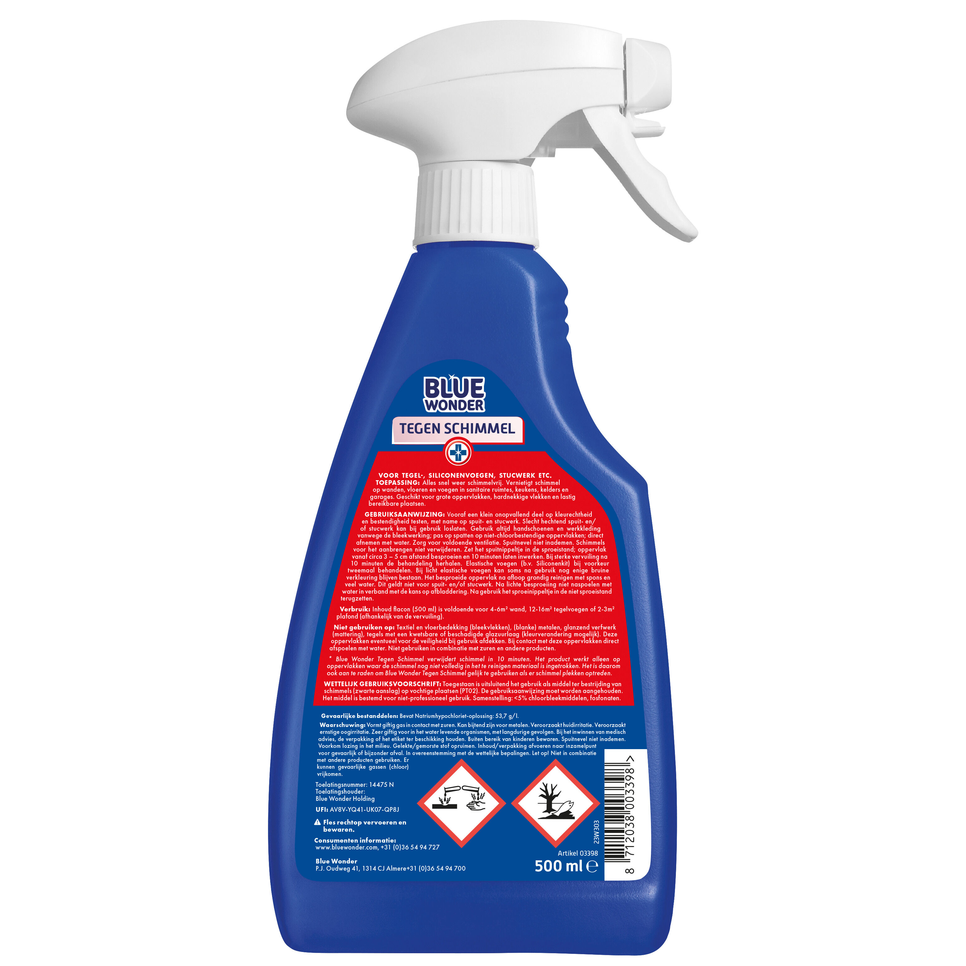 Blue Wonder Schimmel spray - Reinigingsmiddel - 500 - 10.4 cm