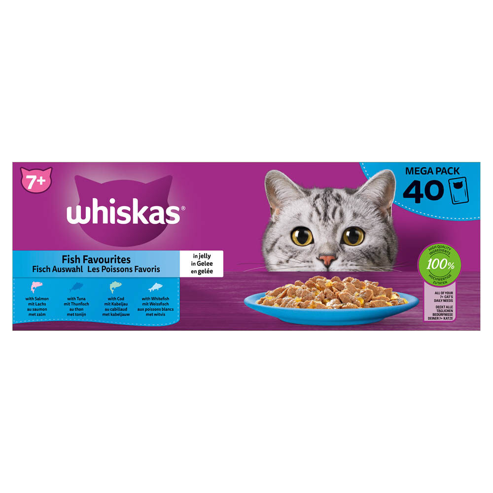 Whiskas Fish Favourites 7+ Mega Pack - Kattenvoer - 40x85 gram - 85 - tonijn, zalm