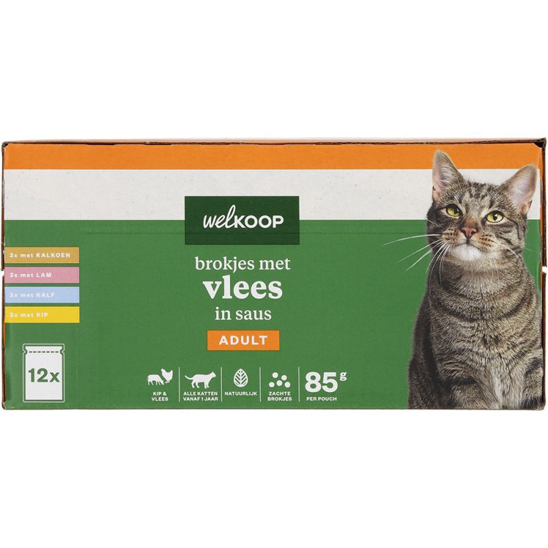 Welkoop Pouch Brokjes in Saus - Kattenvoer - 12x85 gram - 150 - vlees