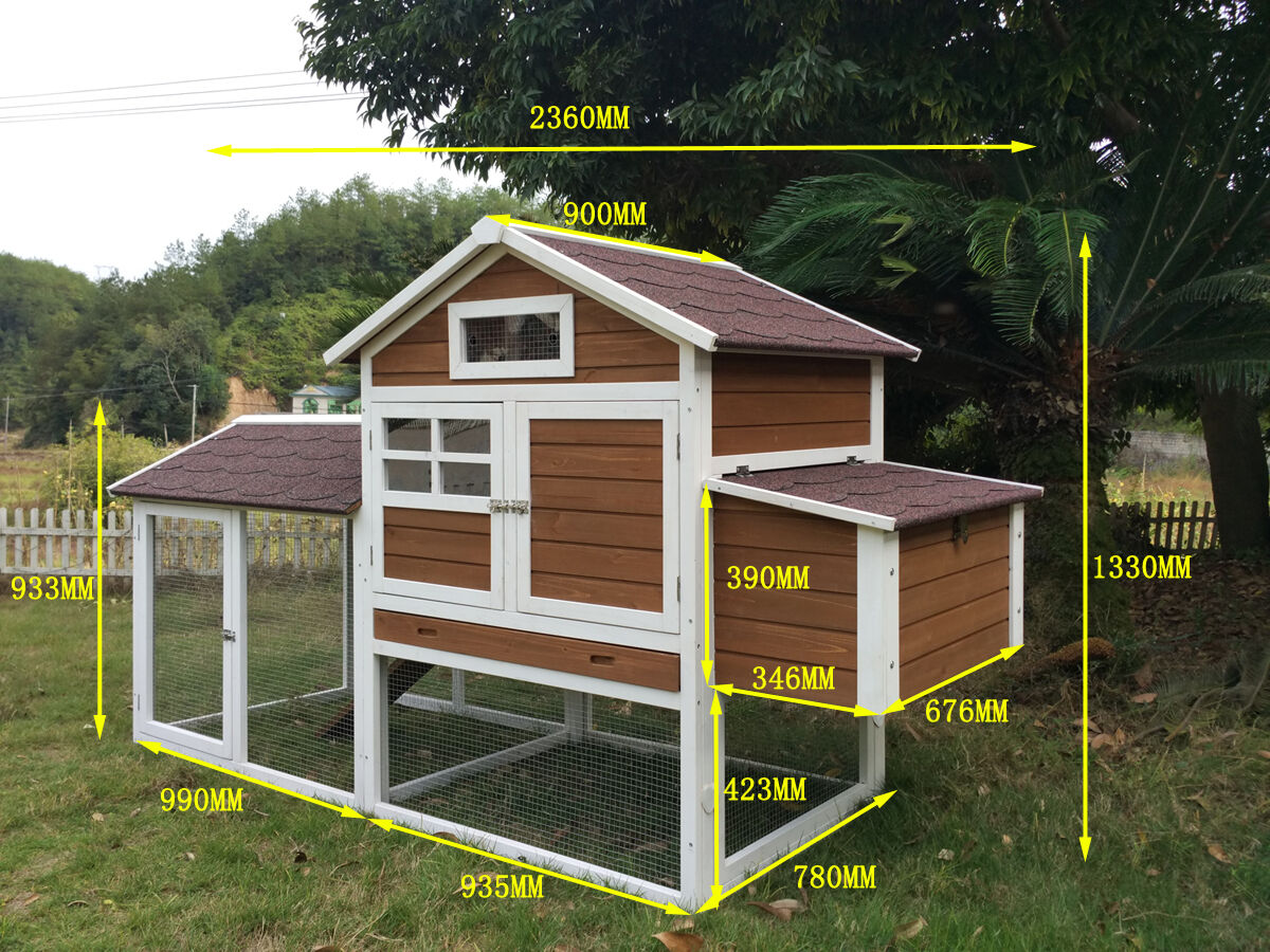 Villa Multi - Kippenhok met ren - 1.00 cm - Wit/bruin - 236.00 cm - 1.00 cm