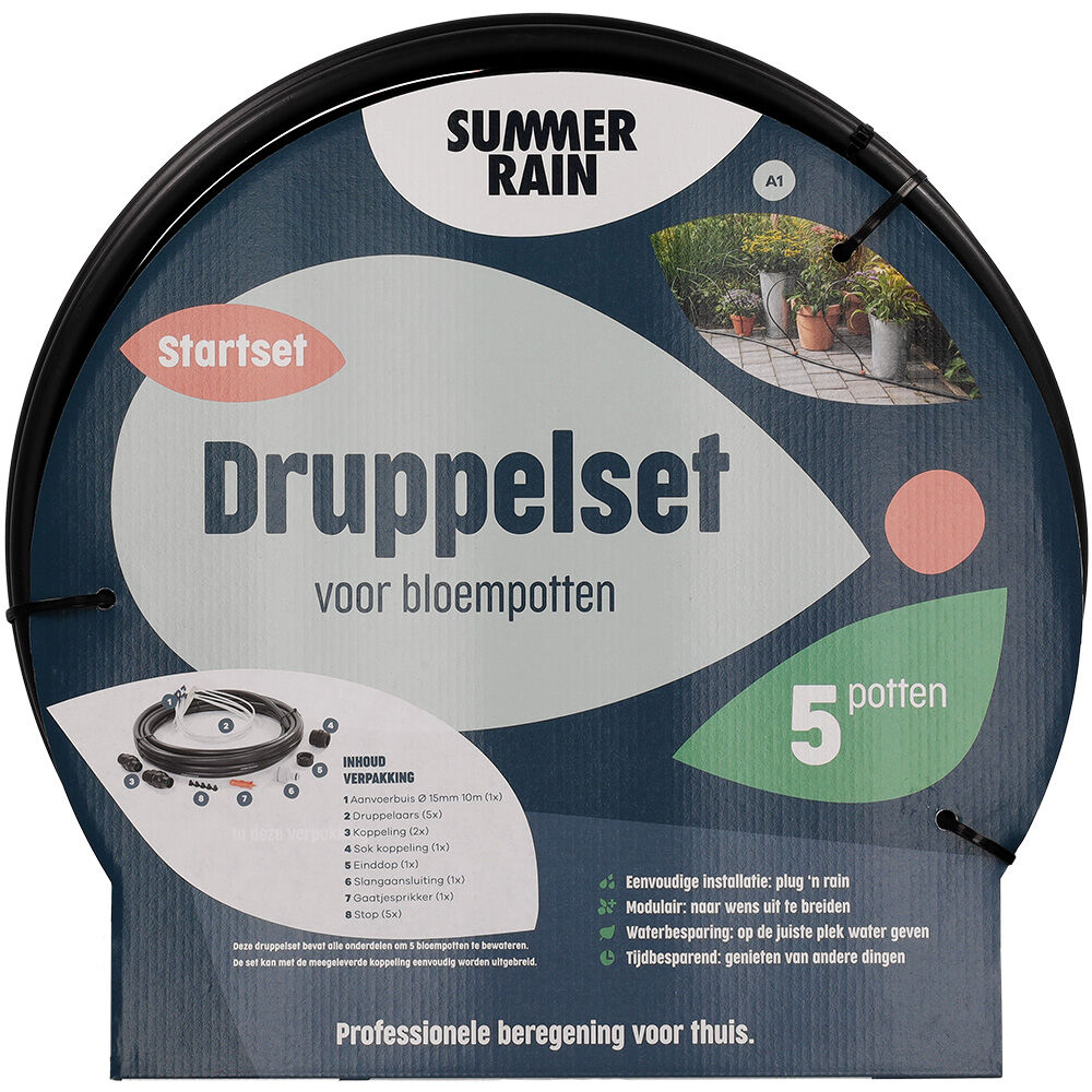 SummerRain Bloempotten - Druppelset - 5 potten - 10 m SummerRain Bloempotten - Druppelset - 5 potten - 10 m