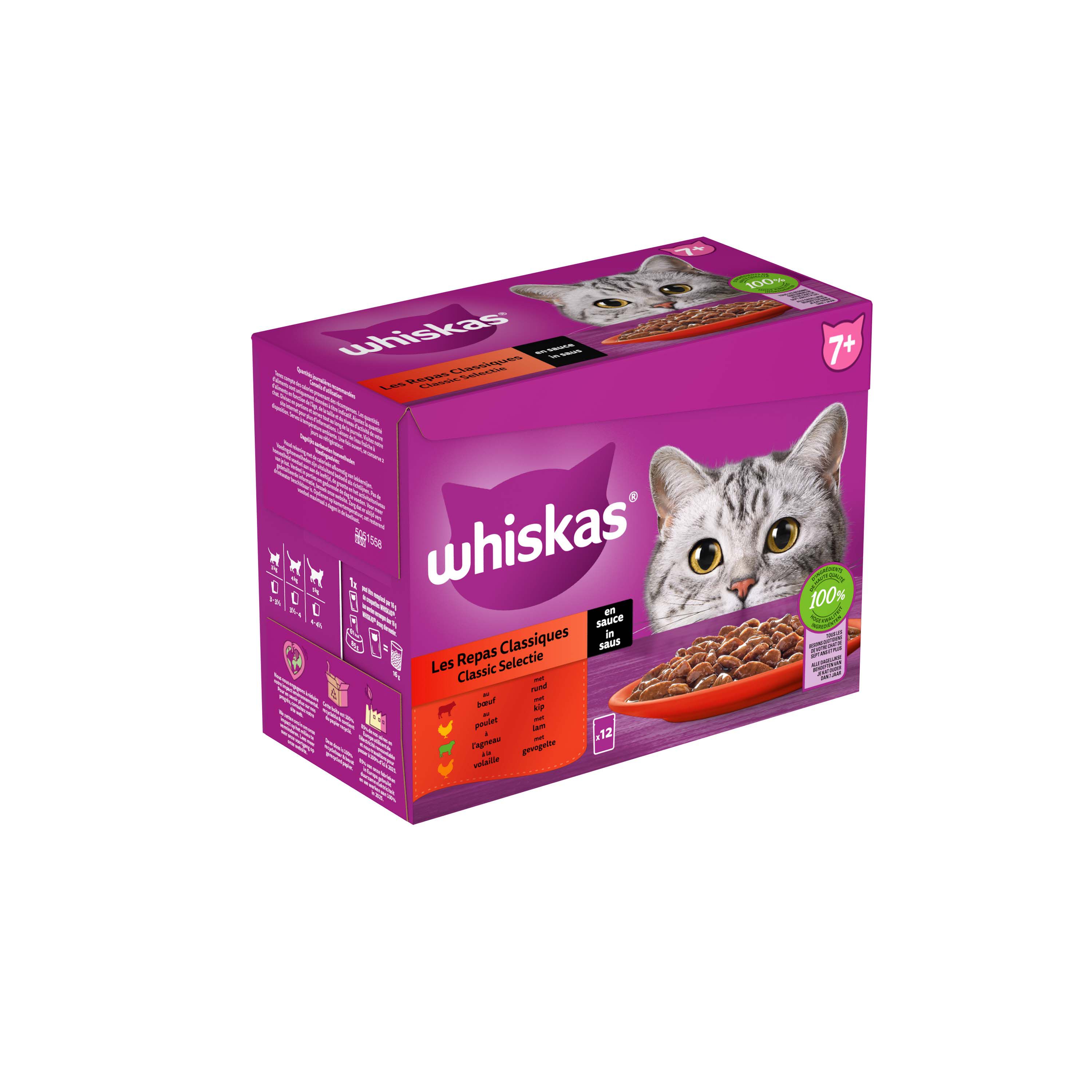 Whiskas  7+ Classic Selectie - Kattenvoer - 12x85 gram - 1020 - saus