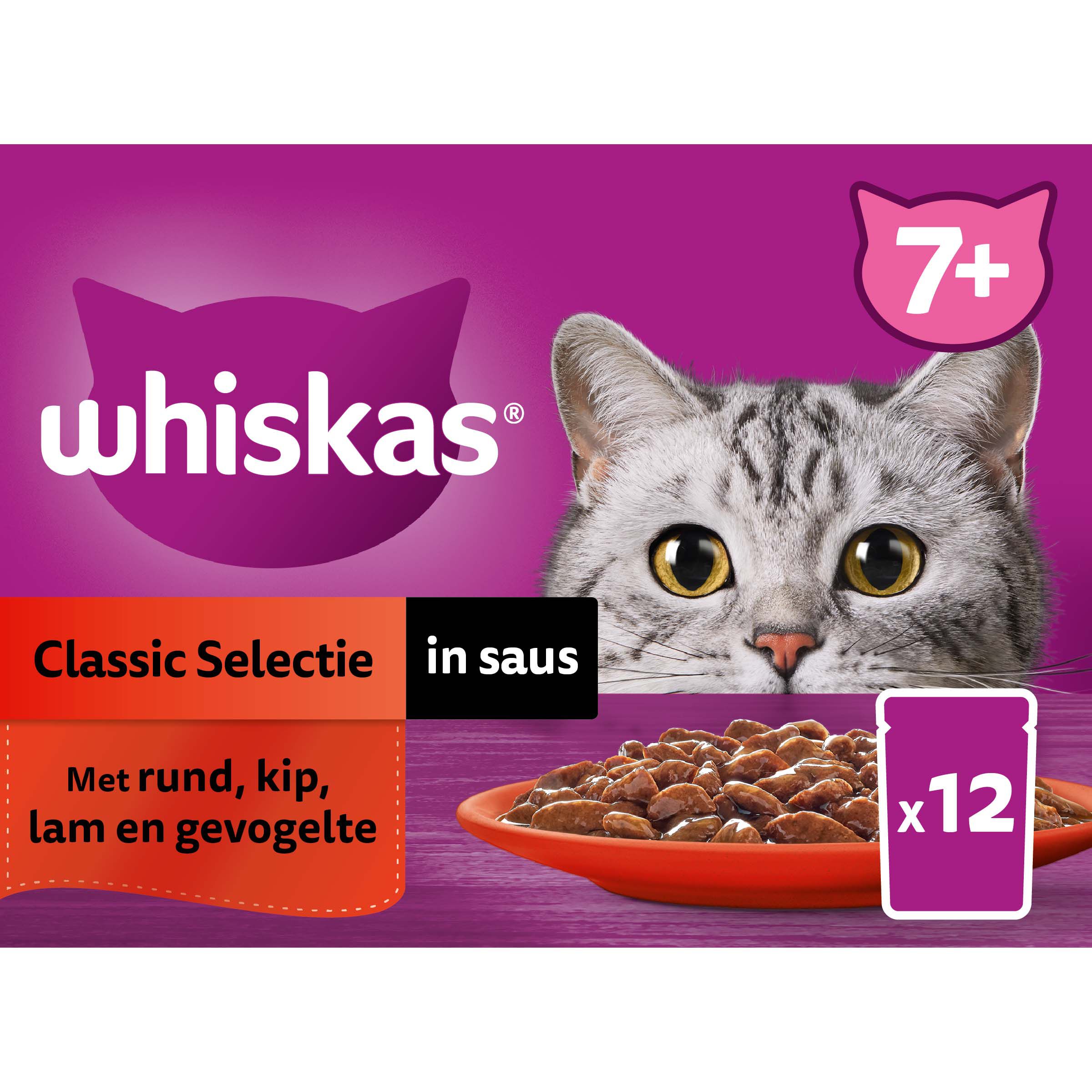 Whiskas  7+ Classic Selectie - Kattenvoer - 12x85 gram - 1020 - saus