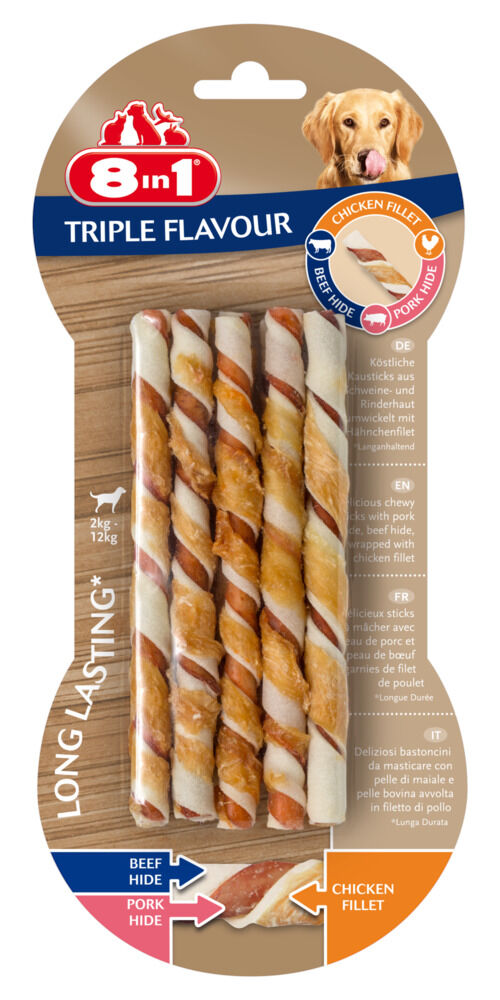 8in1 Tripple Flavour Twisted Sticks - Hondensnack 8in1 Tripple Flavour Twisted Sticks - Hondensnack