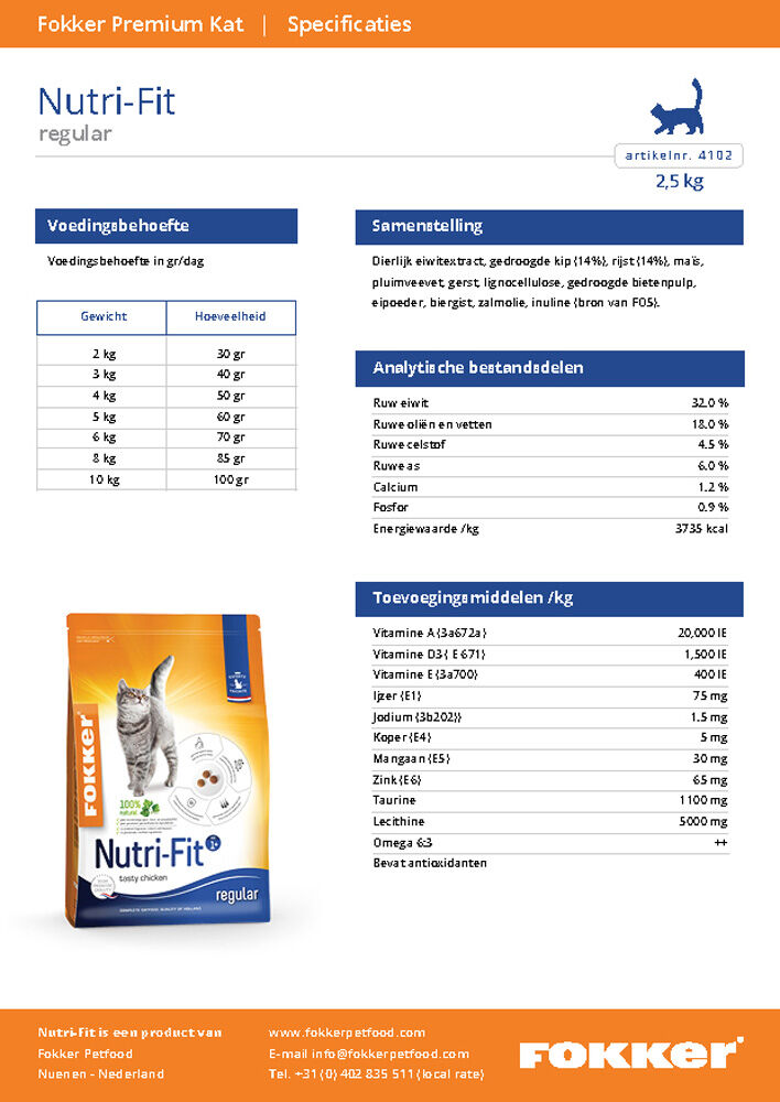 Fokker Nutri-Fit - Kattenvoer - 10.00 - rijst, kip