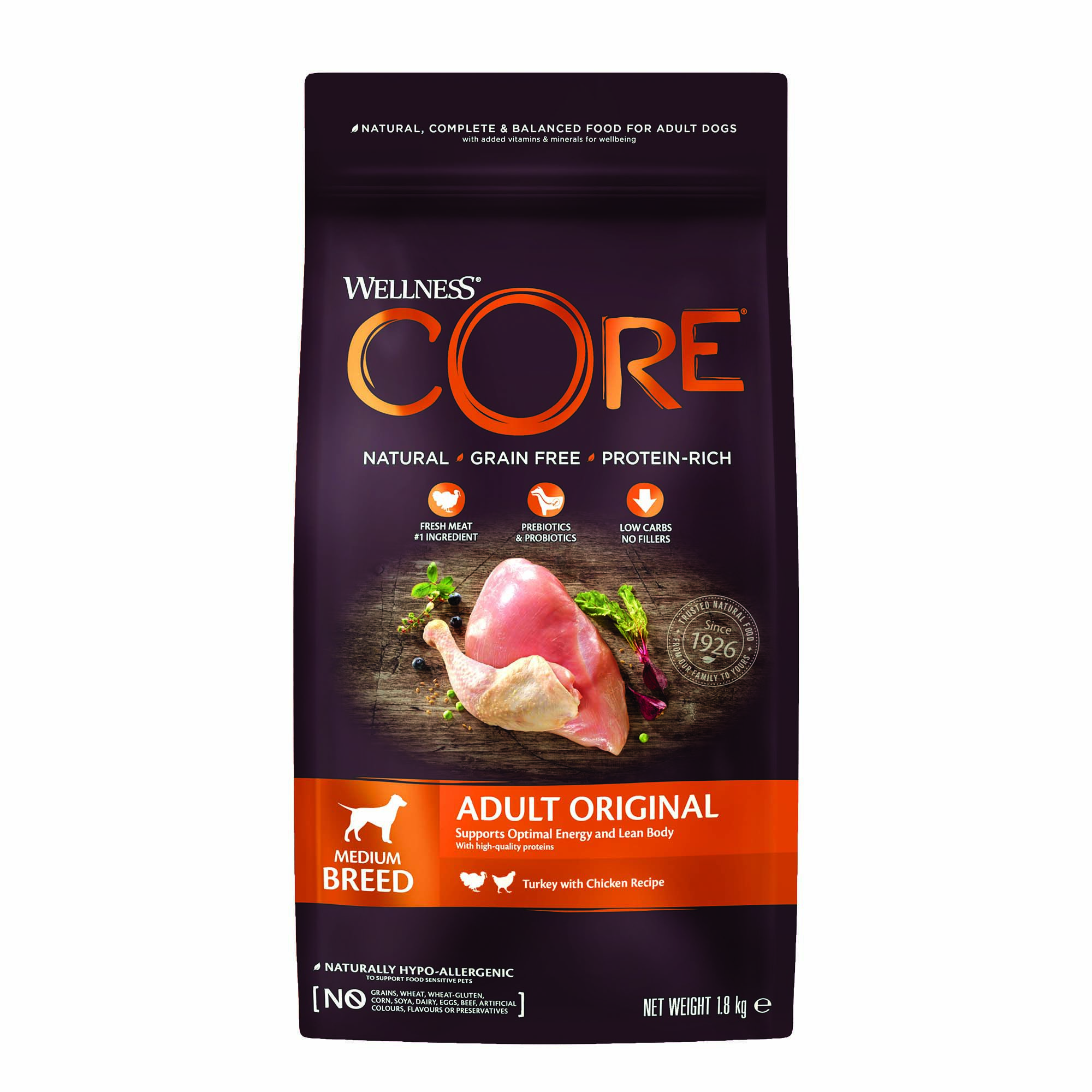 Wellness CORE Adult Original Medium-Breed - Hondenvoer - Kalkoen - Kip - 1,8 kg