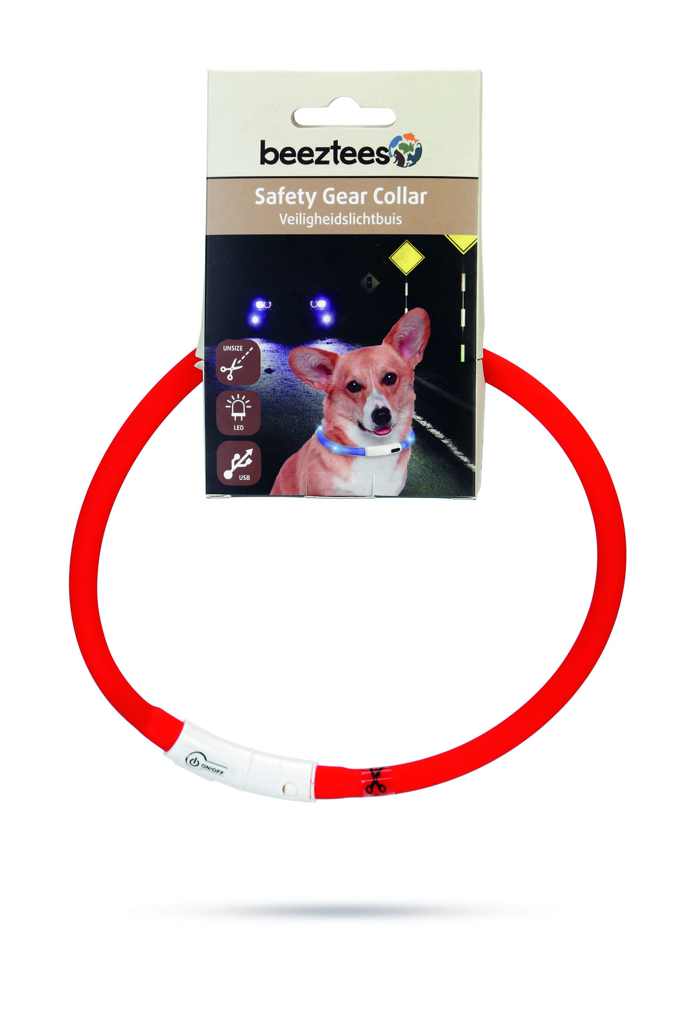 Beeztees Dogini USB - Lichtgevende Halsband  - Hond - 28.00 cm - rood - 10 mm - 20.00 cm - 70.00 cm