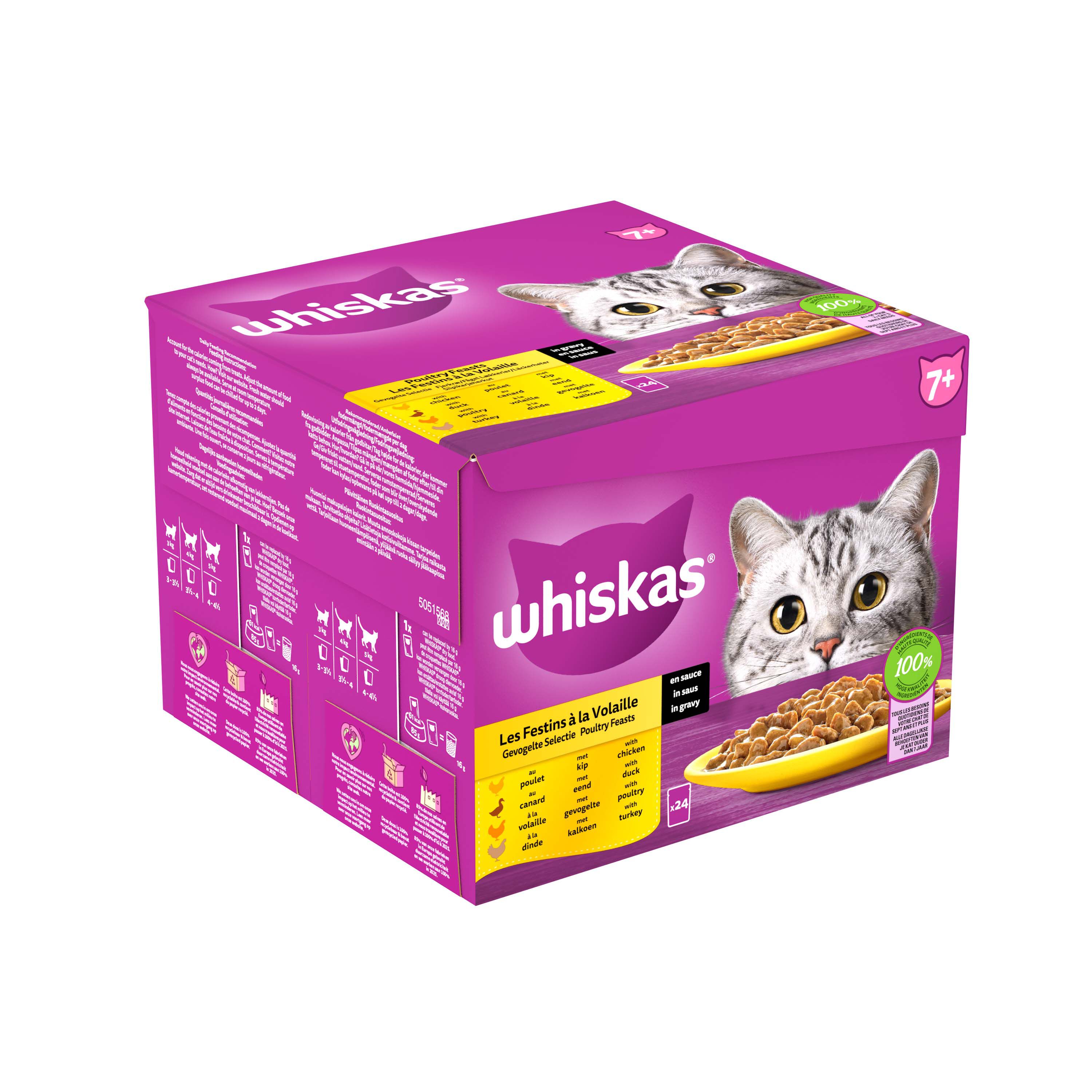 Whiskas  7+ Gevogelte Selectie - Kattenvoer - 24x85 gram - 2040 - saus