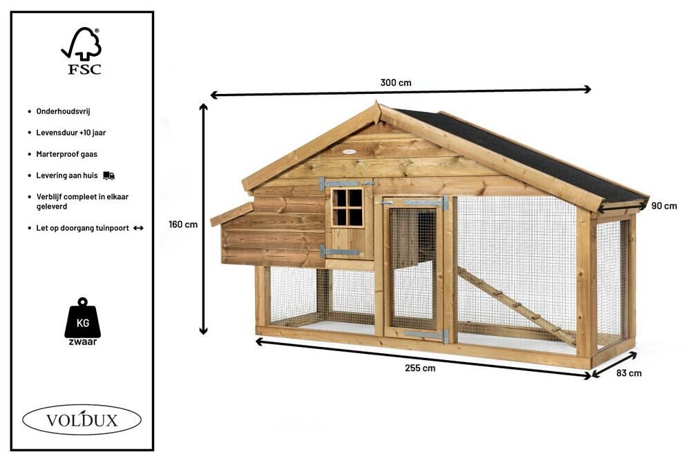 Voldux Romy - Kippenhok met ren - 160.00 cm - Naturel - 300.00 cm - Groot - 90.00 cm