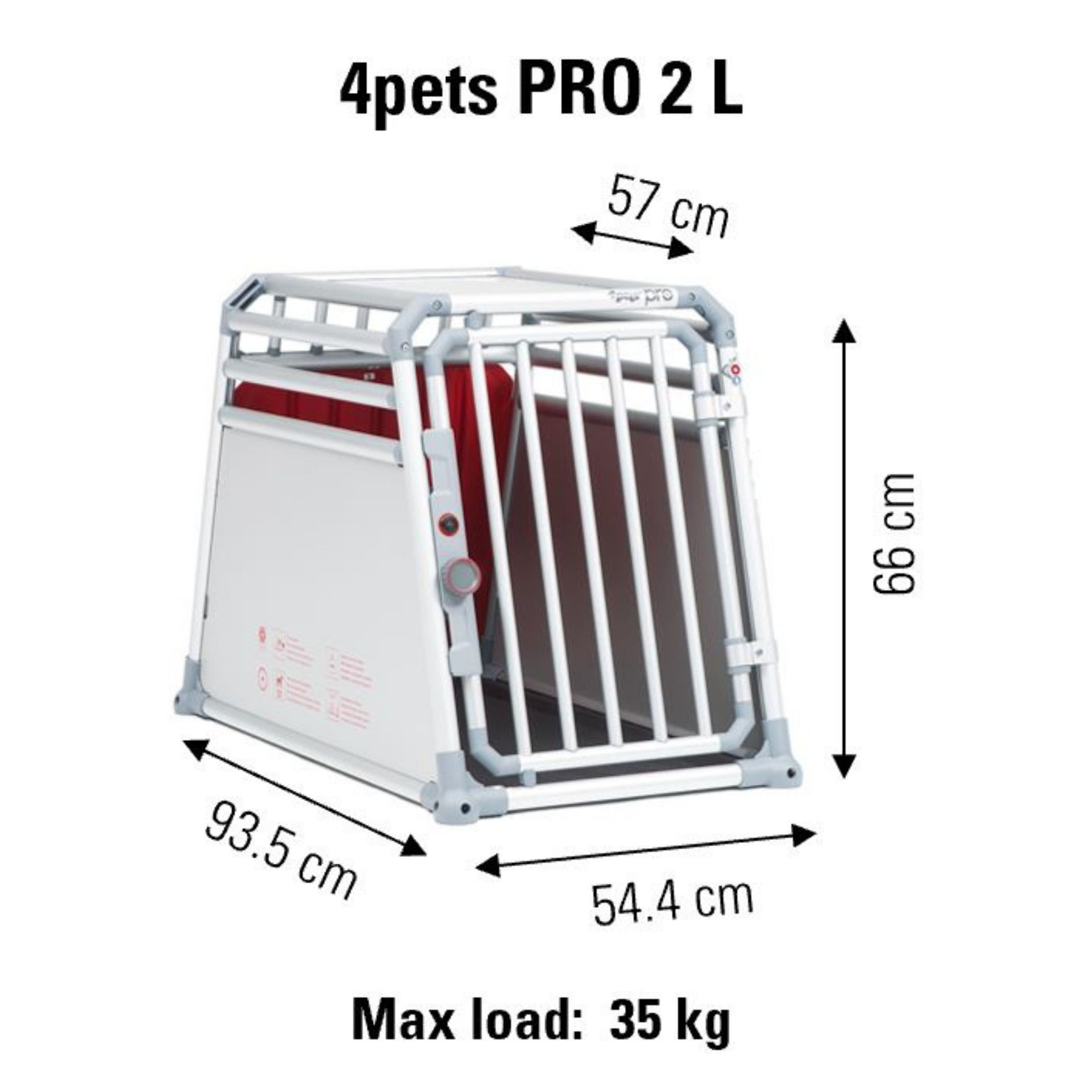 4Pets Pro 2 -  Autobench Hond - 66.00 cm - chroom - 54554.50 cm - L - 93.50 cm