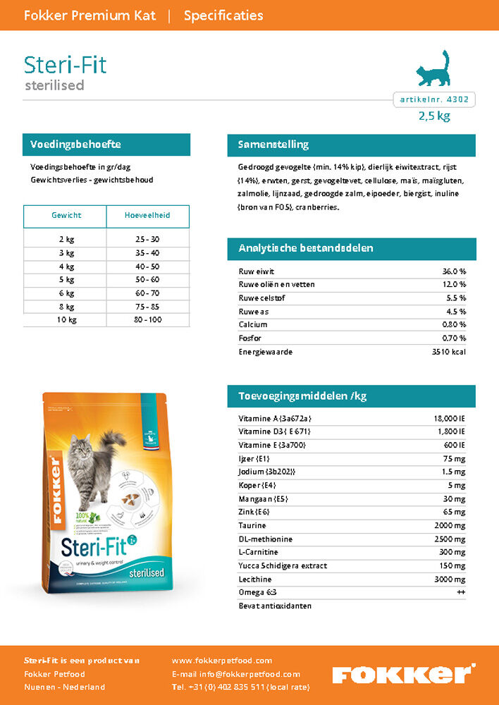 Fokker Steri-Fit - Kattenvoer - 10.00 - rijst, kip