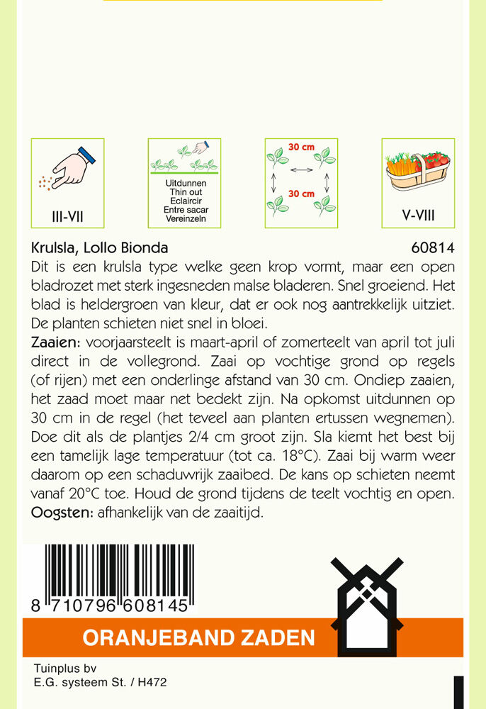 Oranjeband zaden Krulsla Lollo Bionda - Groentezaden