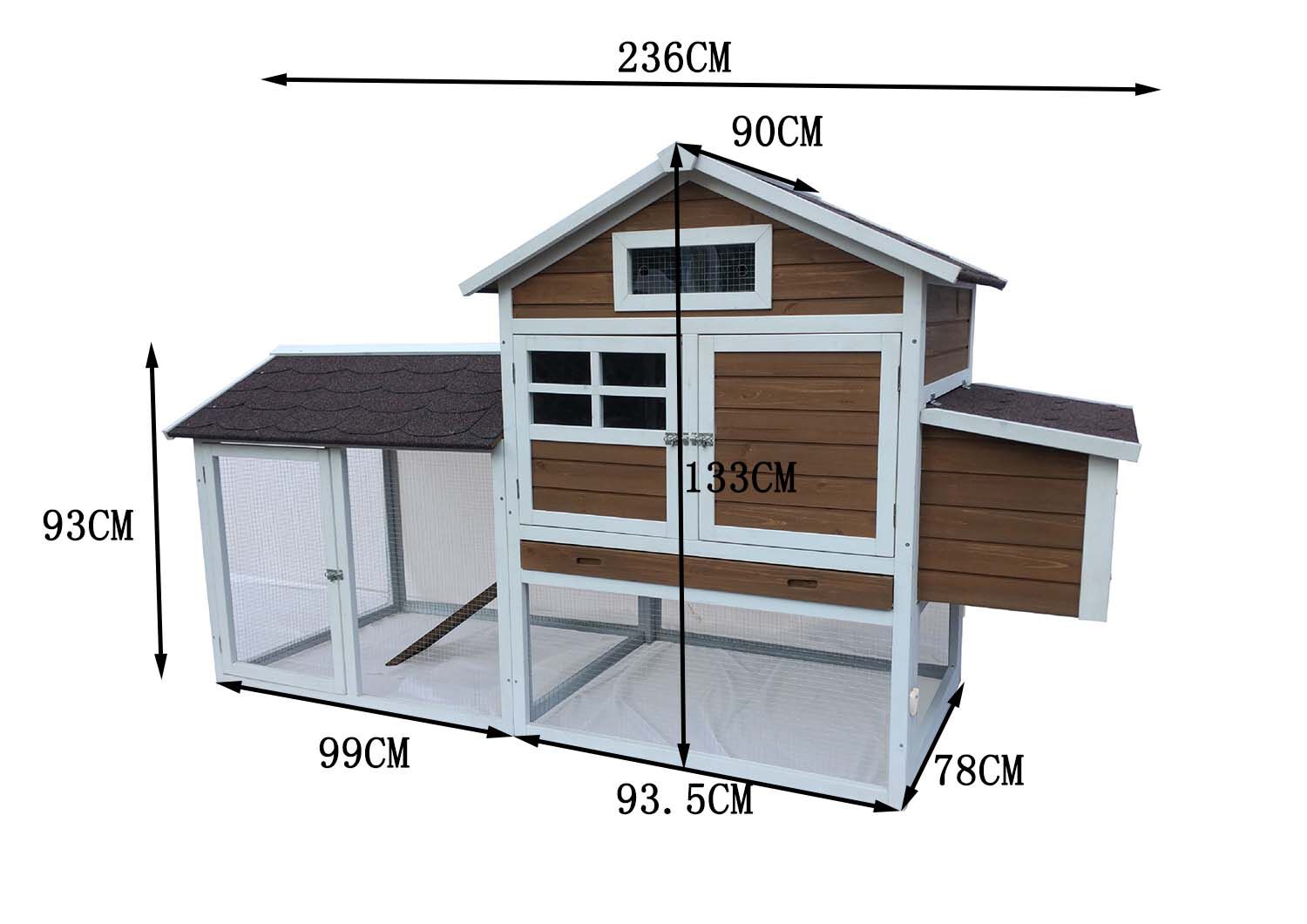 Villa Multi - Kippenhok met ren - 1.00 cm - Wit/bruin - 236.00 cm - 1.00 cm