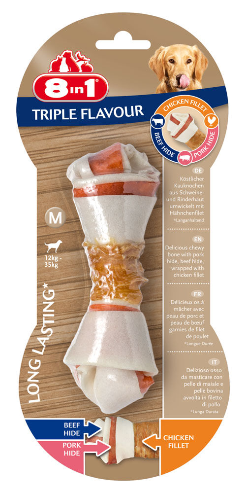 8in1 Triple Flavour Kauwbot - Hondensnack - 25.50 cm - 11.60 cm - kip, rund - M - 3.10 cm