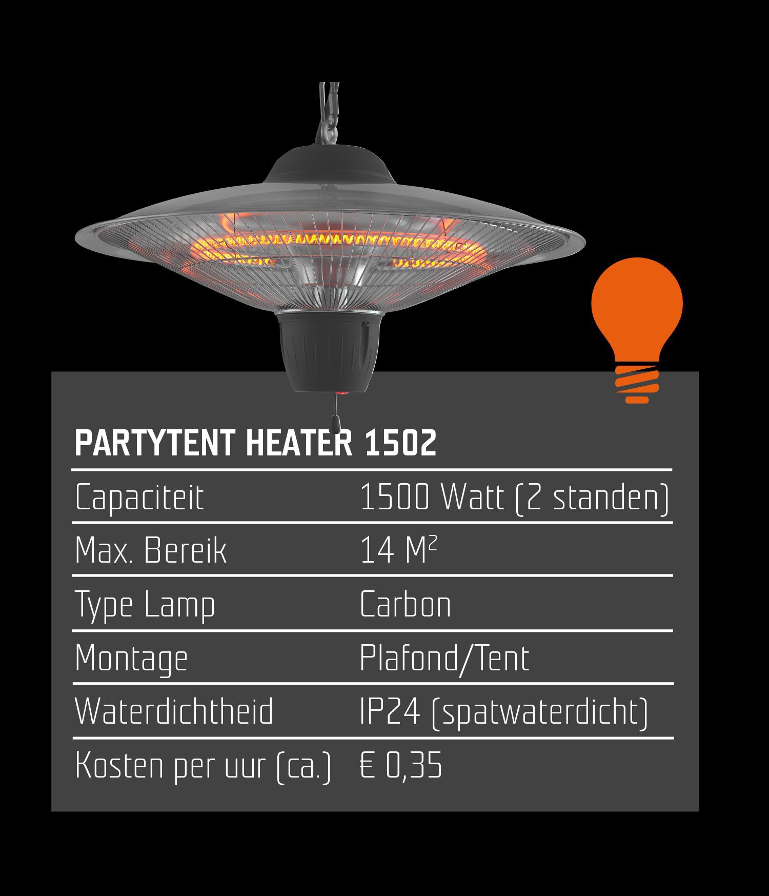 Eurom 1502 - Hangende terrasverwarmer - 1500 W