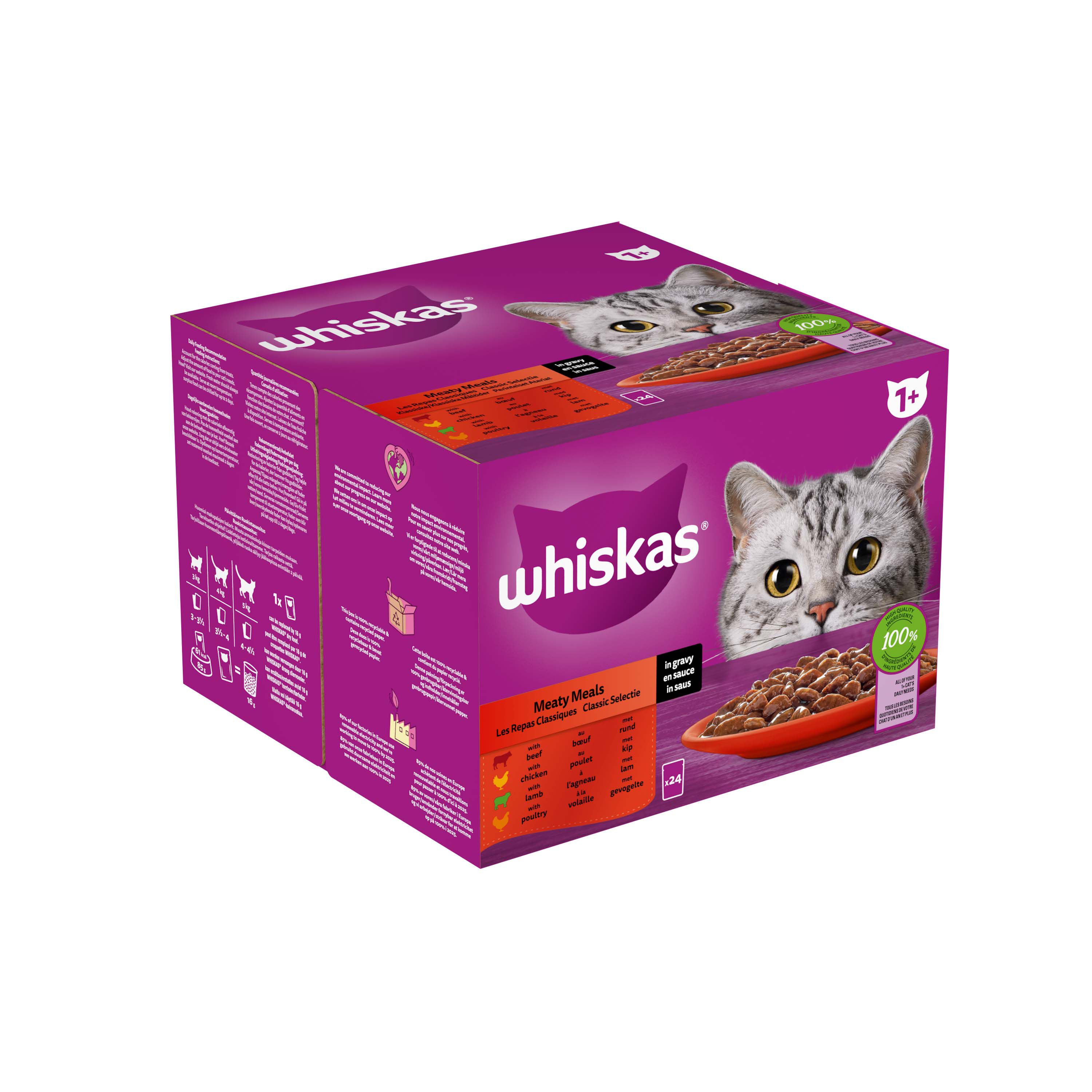 Whiskas  1+ Classic Selectie in saus - Kattenvoer - 24x85 gram - 2040.00 - saus