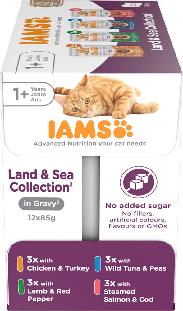 IAMS Delights Adult Land & Sea in Saus - Kattenvoer - 12x85 gram - 1020 - vis, vlees