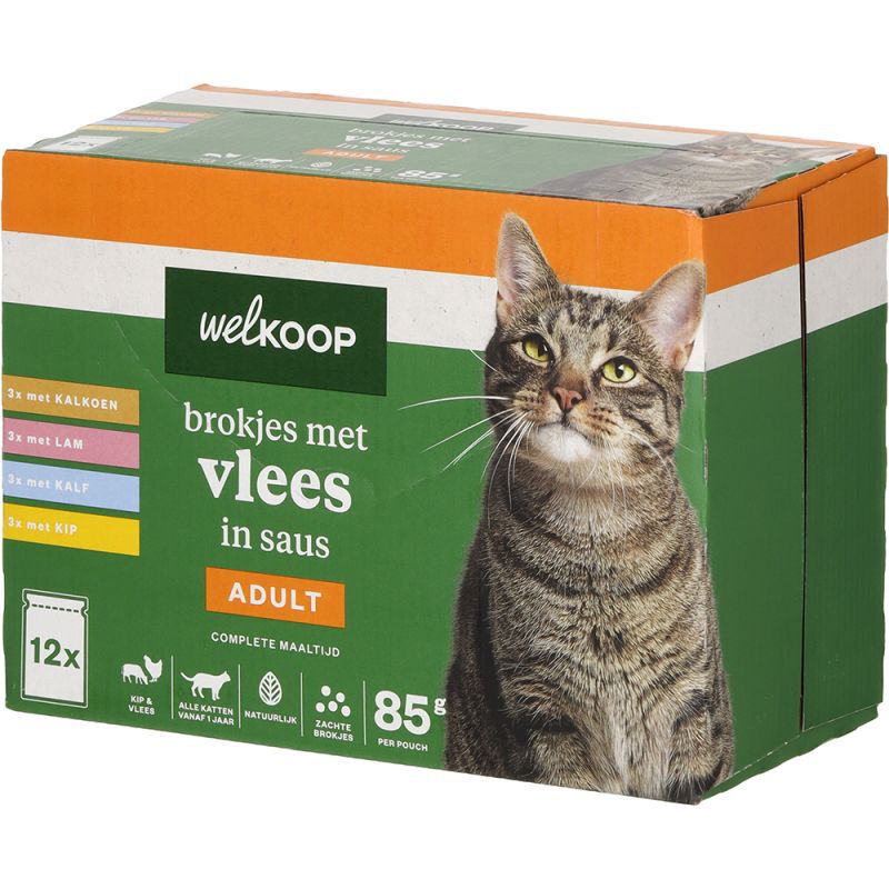 Welkoop Pouch Brokjes in Saus - Kattenvoer - 12x85 gram - 150 - vlees