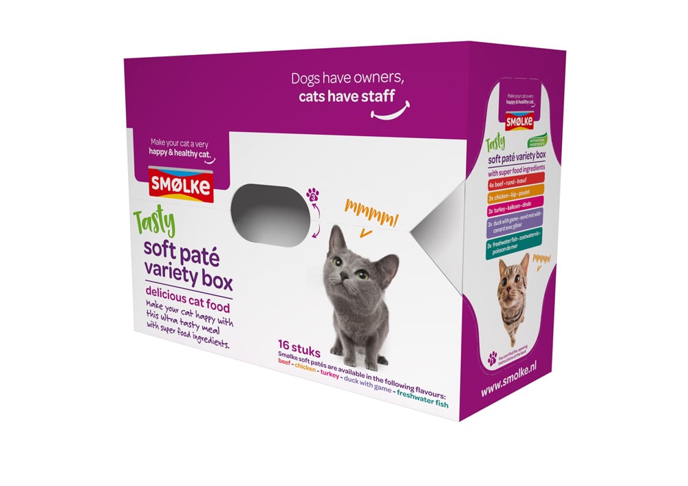 Smölke Soft Paté Variety box - Kattenvoer - 16x80 gram - 1280 - eend, vis, kip Smölke Soft Paté Variety box - Kattenvoer - 16x80 gram - 1280 - eend, vis, kip