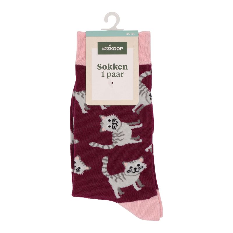 Welkoop Fun Kat - Sokken - Grijs - 35-38 Welkoop Fun Kat - Sokken - Grijs - 35-38
