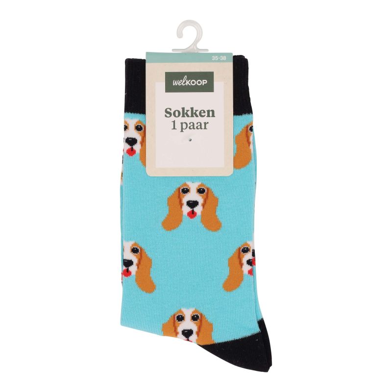 Welkoop Fun Hond - Sokken - Blauw - 35-38 Welkoop Fun Hond - Sokken - Blauw - 35-38