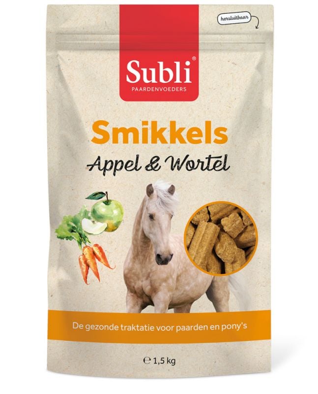 Subli Smikkels - Paardensnack - 1.5 - Appel& Wortel Subli Smikkels - Paardensnack - 1.5 - Appel& Wortel