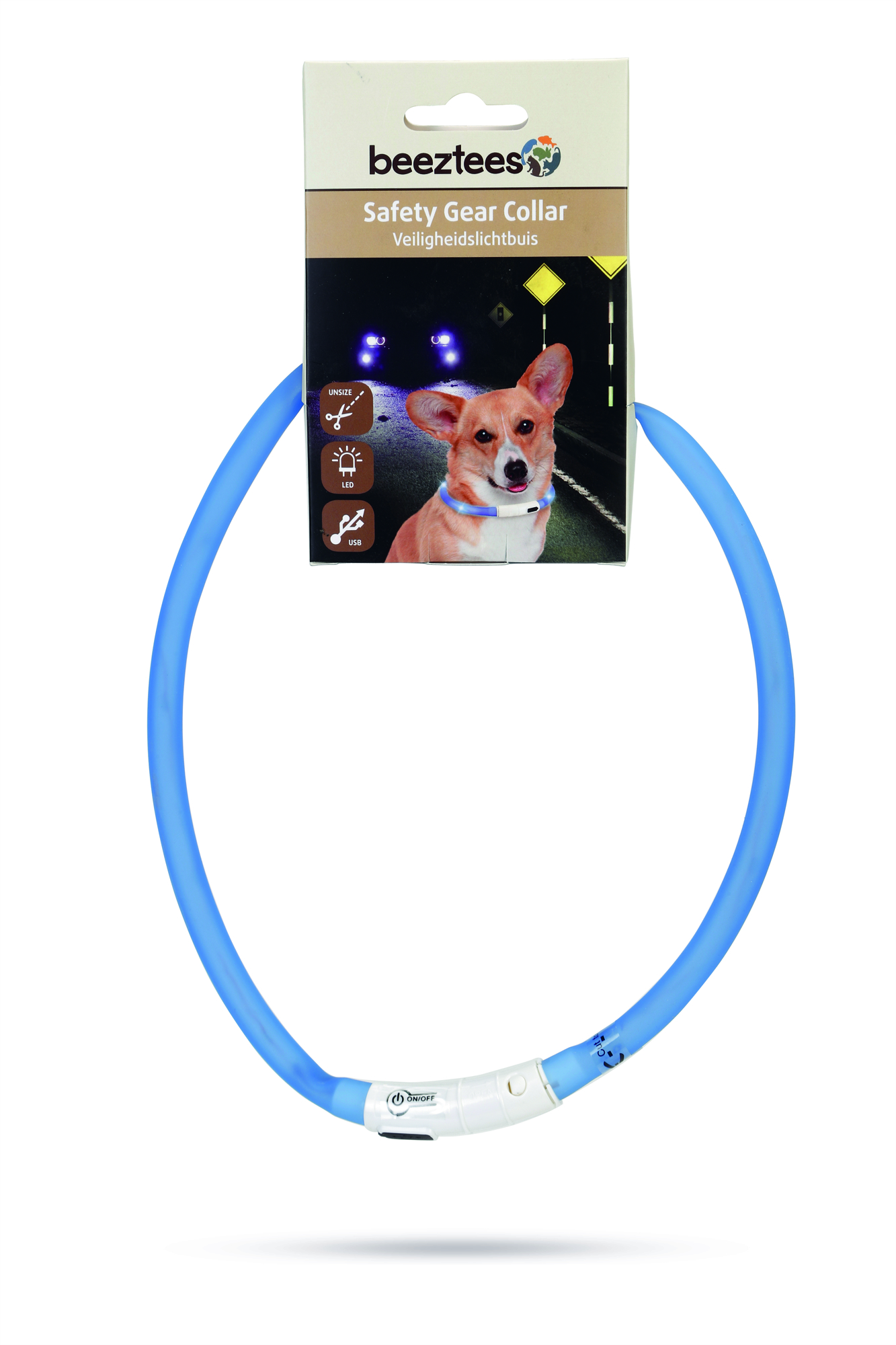 Beeztees Dogini USB - Lichtgevende Halsband  - Hond - blauw - 10 mm Beeztees Dogini USB - Lichtgevende Halsband  - Hond - blauw - 10 mm