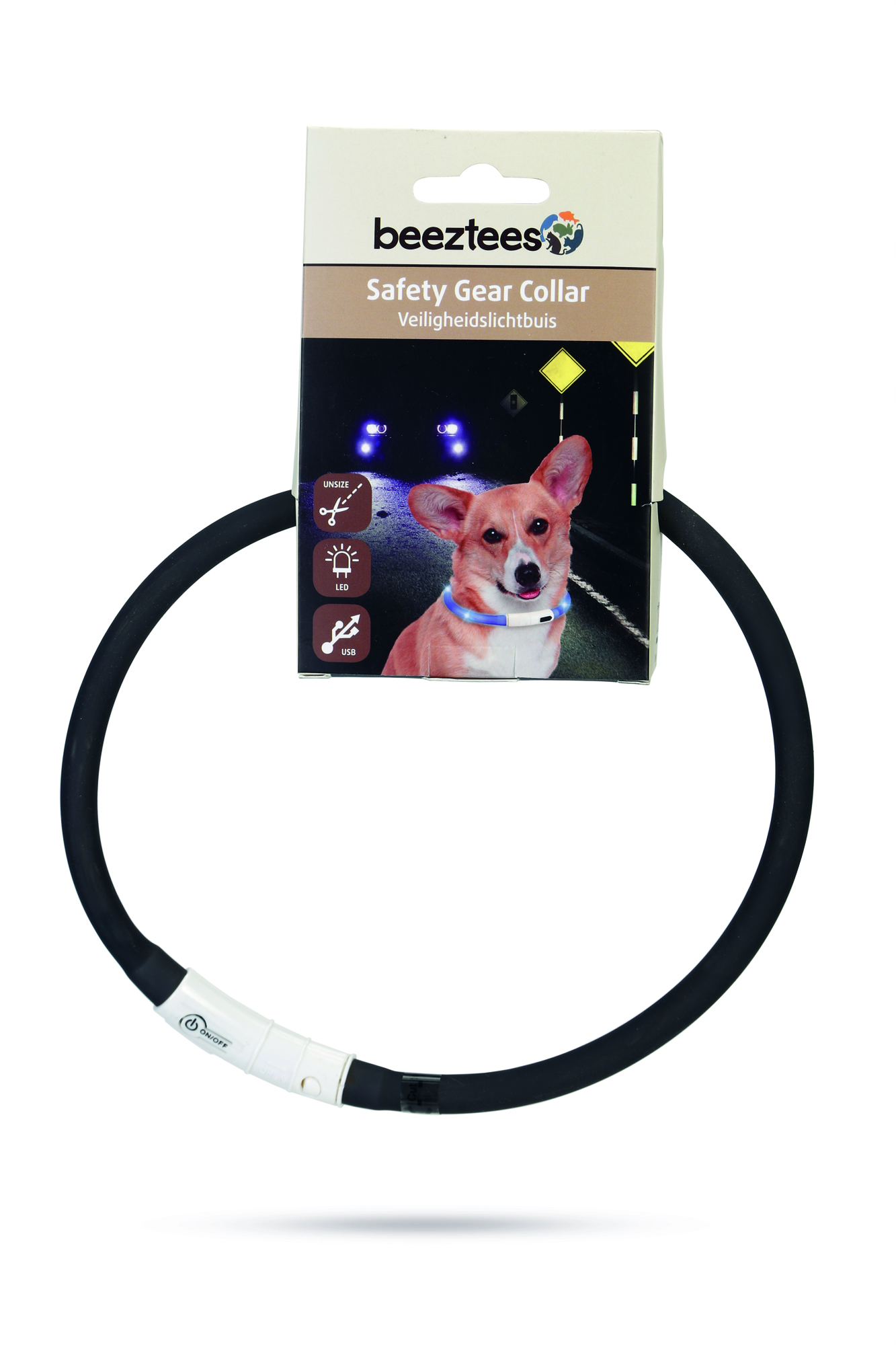 Beeztees Dogini USB - Lichtgevende Halsband  - Hond - zwart - 10 mm Beeztees Dogini USB - Lichtgevende Halsband  - Hond - zwart - 10 mm