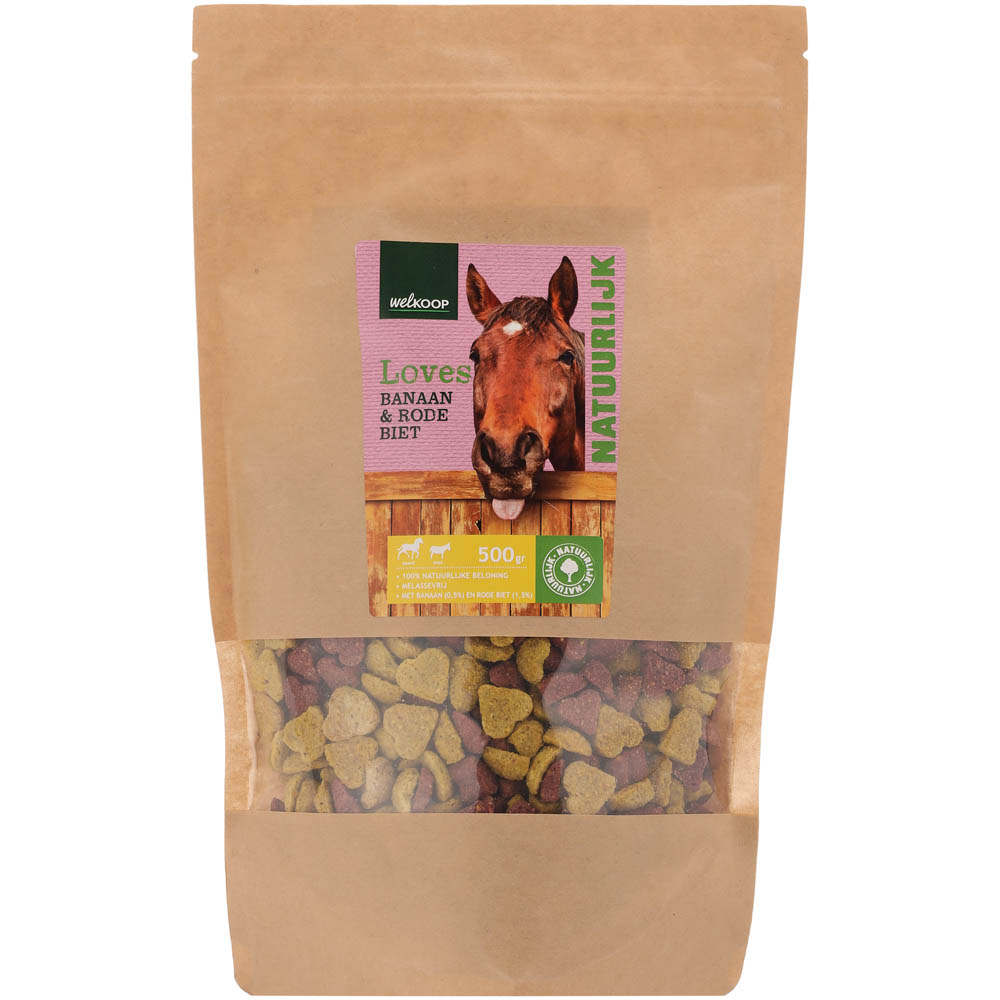 Welkoop Loves - paardensnack - 500 - Banaan & Rode biet Welkoop Loves - paardensnack - 500 - Banaan & Rode biet