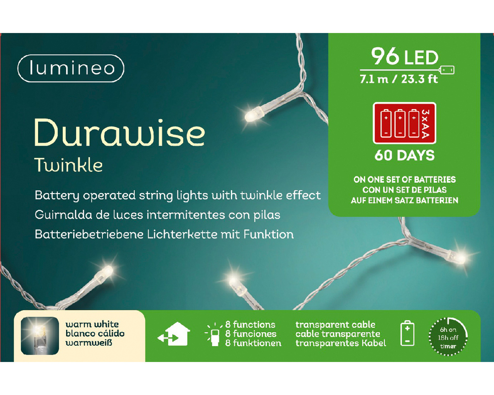 Lumineo Durawise Twinkelend - Batterijverlichting - 96 - 9.00 cm - Warm wit Lumineo Durawise Twinkelend - Batterijverlichting - 96 - 9.00 cm - Warm wit